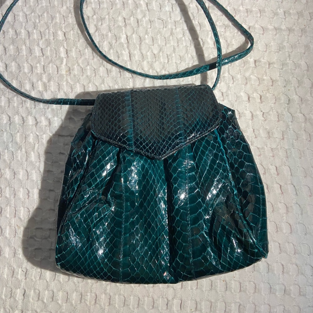 Neiman Marcus Teal Snakeskin Mini Bag